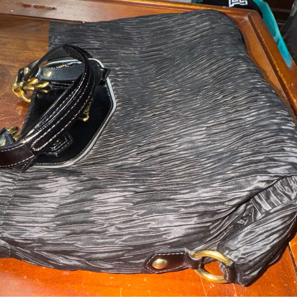 COACH #20050 Ashley Black Gathered Satin Satchel Carryall HandBag - Picture 6 of 9